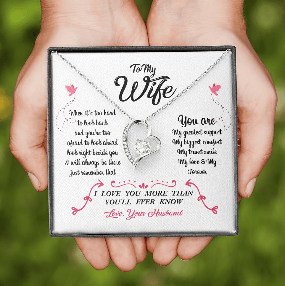 litzzy To My Wife - You Are My Greatest Support - Forever Love Necklace - Necklace Gift For Her, Wife, Girlfriend, Anniversary, Wedding, Valentine, Birthday with Message Card Jewelry 14k White Gold Finish  