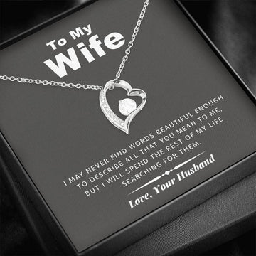 litzzy To my Wife - Never Find Words Forever Love Necklace - Necklace Gift For Her, Wife, Girlfriend, Anniversary, Wedding, Valentine, Birthday with Message Card Jewelry   