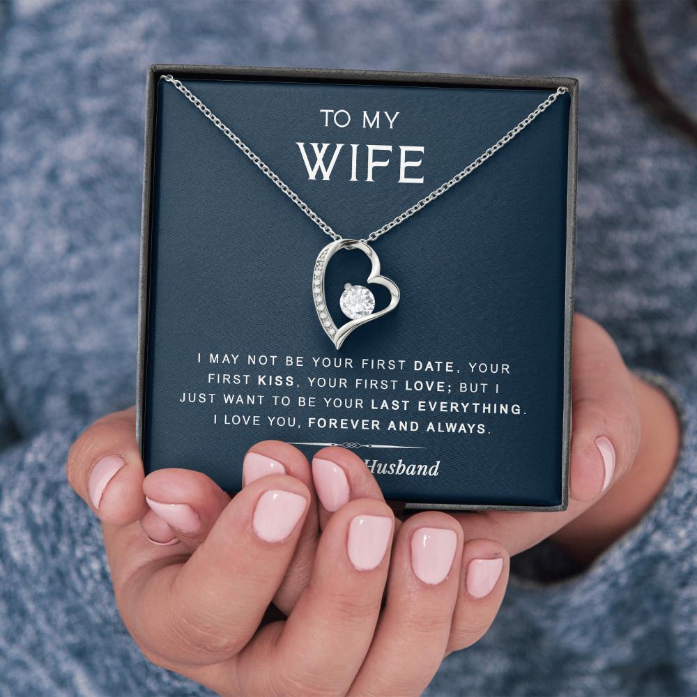 litzzy To my Wife - Last Everything - Forever Love Necklace - Necklace Gift For Her, Wife, Girlfriend, Anniversary, Wedding, Valentine, Birthday with Message Card Jewelry 14k White Gold Finish Standard Box 