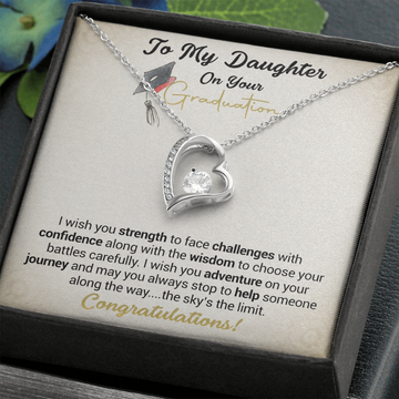 litzzy To My Daughter On Your Graduation - I Wish You Strength - Forever Love Necklace jewelry 14k White Gold Finish Standard Box 