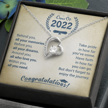 litzzy Class Of 2022 - Take Pride In How Far You've Come - Forever Love Necklace jewelry 14k White Gold Finish Standard Box 