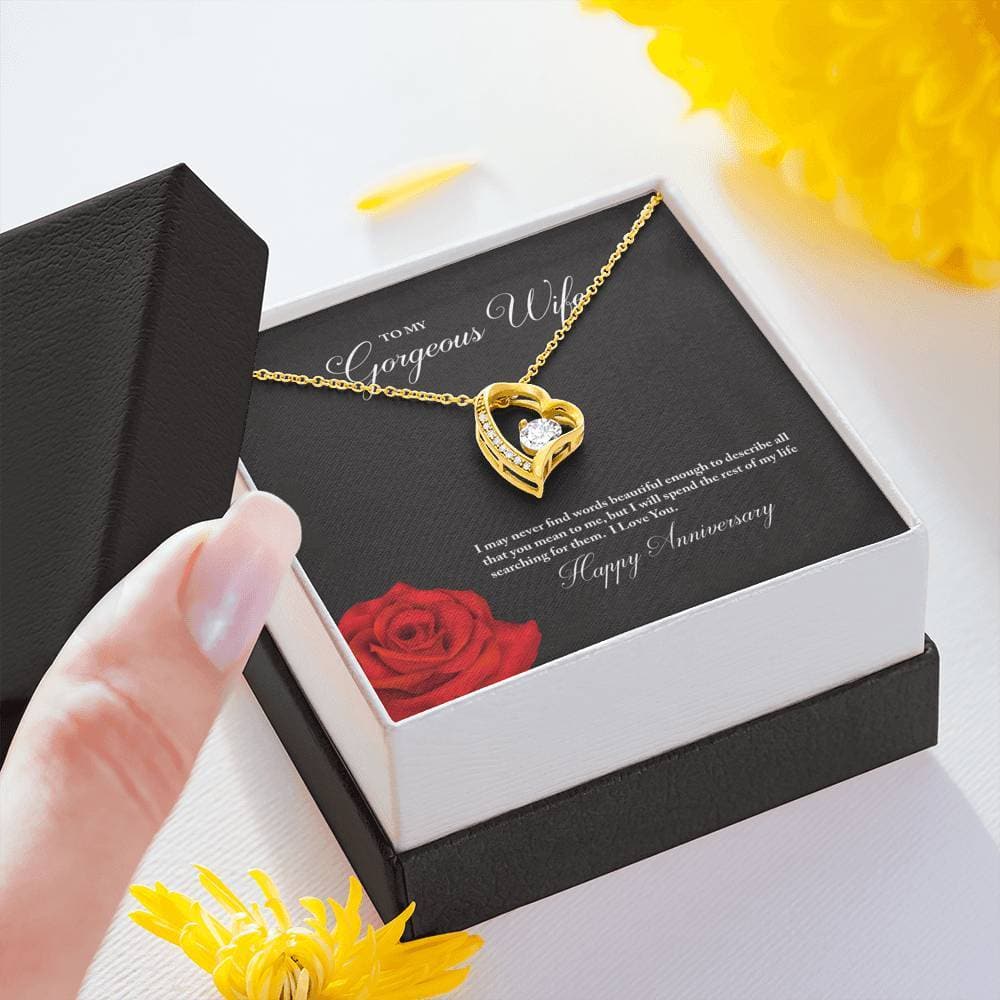 litzzy To My Gorgeous Wife Happy Anniversary Forever Love Necklace (18K Yellow Gold Finish) - Gifts For Wife Necklace Valentines Day Custom Made Romantic Gift For My Best Wife Ever Jewelry   