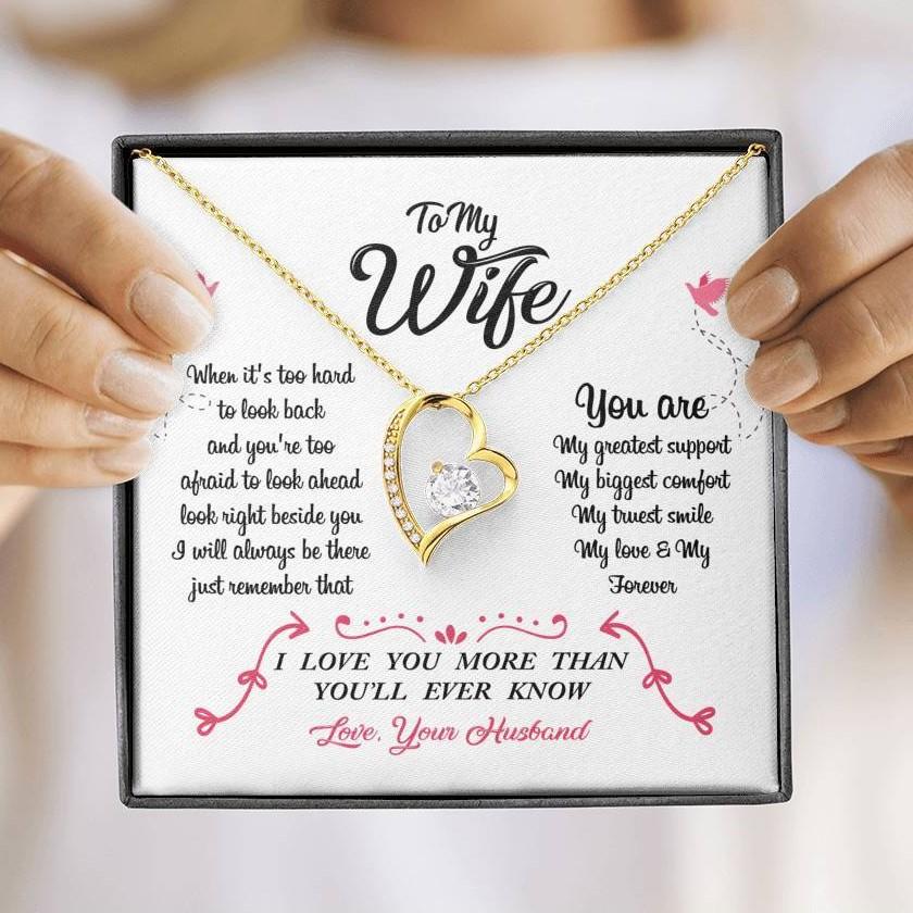 litzzy To My Wife - You Are My Greatest Support - Forever Love Necklace - Necklace Gift For Her, Wife, Girlfriend, Anniversary, Wedding, Valentine, Birthday with Message Card Jewelry 18k Yellow Gold Finish  