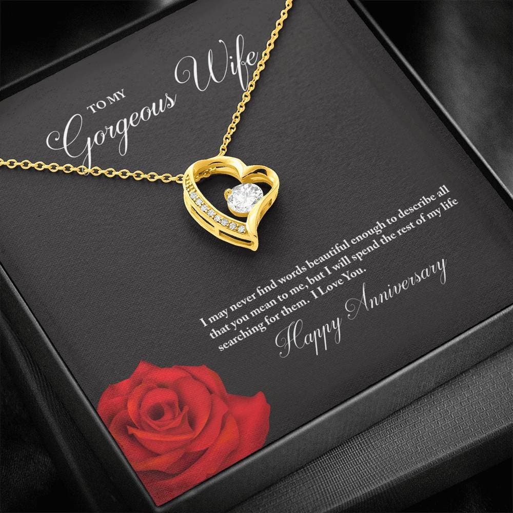 litzzy To My Gorgeous Wife Happy Anniversary Forever Love Necklace (18K Yellow Gold Finish) - Gifts For Wife Necklace Valentines Day Custom Made Romantic Gift For My Best Wife Ever Jewelry   