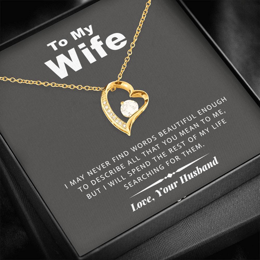 litzzy To my Wife - Never Find Words Forever Love Necklace - Necklace Gift For Her, Wife, Girlfriend, Anniversary, Wedding, Valentine, Birthday with Message Card Jewelry   