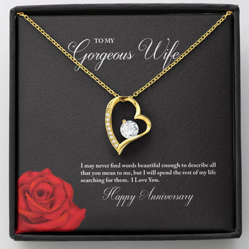 litzzy To My Gorgeous Wife Happy Anniversary Forever Love Necklace (18K Yellow Gold Finish) - Gifts For Wife Necklace Valentines Day Custom Made Romantic Gift For My Best Wife Ever Jewelry   