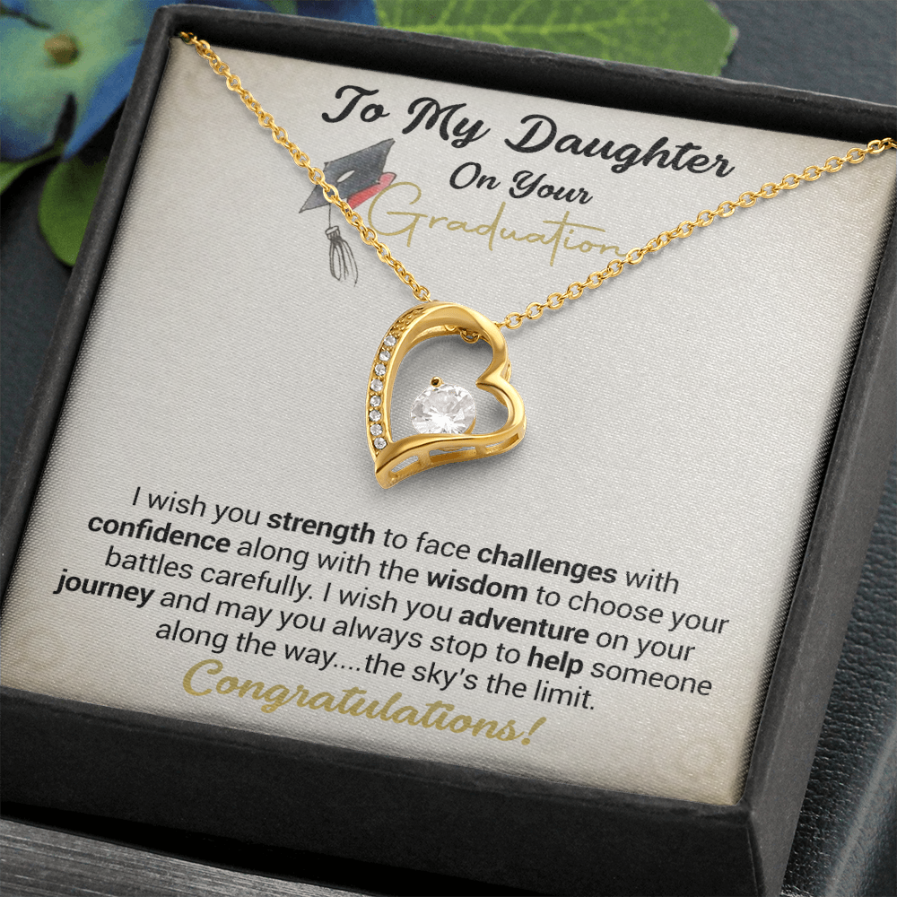 litzzy To My Daughter On Your Graduation - I Wish You Strength - Forever Love Necklace jewelry 18k Yellow Gold Finish Standard Box 