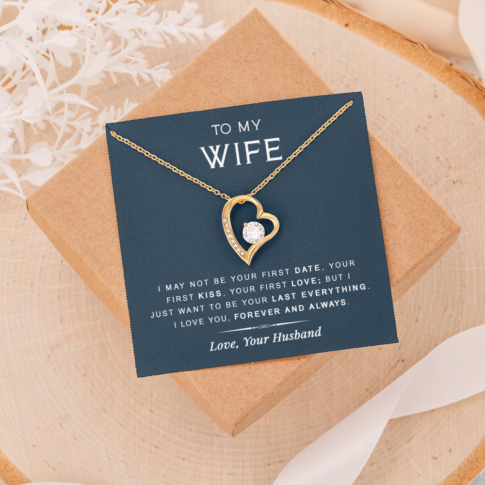 litzzy To my Wife - Last Everything - Forever Love Necklace - Necklace Gift For Her, Wife, Girlfriend, Anniversary, Wedding, Valentine, Birthday with Message Card Jewelry 18k Yellow Gold Finish Standard Box 
