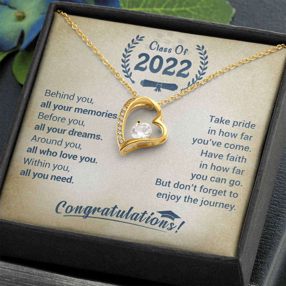 litzzy Class Of 2022 - Take Pride In How Far You've Come - Forever Love Necklace jewelry 18k Yellow Gold Finish Standard Box 