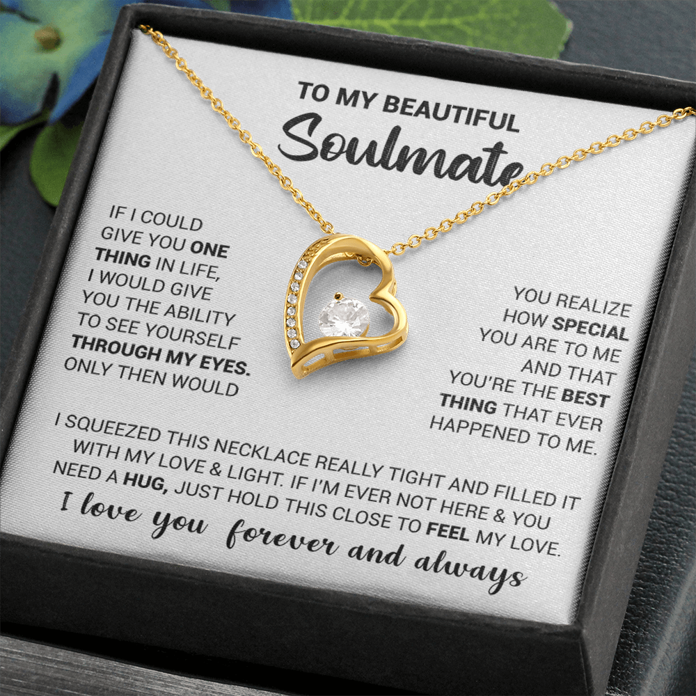 litzzy To My Beautiful Soulmate - If I Could Give You One Thing In Life - Forever Love Necklace - To My Soulmate, Gift For Soulmate Jewelry 18k Yellow Gold Finish Standard Box 