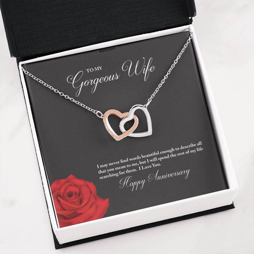 litzzy To My Gorgeous Wife Happy Anniversary Interlocking Hearts Necklace - Gifts For Wife Necklace Valentines Day Custom Made Romantic Gift For My Best Wife Ever Jewelry   