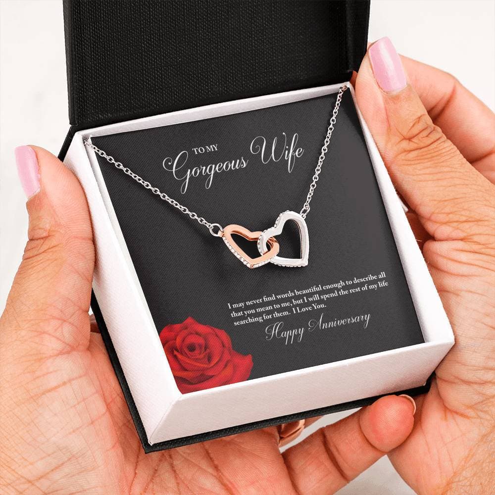 litzzy To My Gorgeous Wife Happy Anniversary Interlocking Hearts Necklace - Gifts For Wife Necklace Valentines Day Custom Made Romantic Gift For My Best Wife Ever Jewelry   