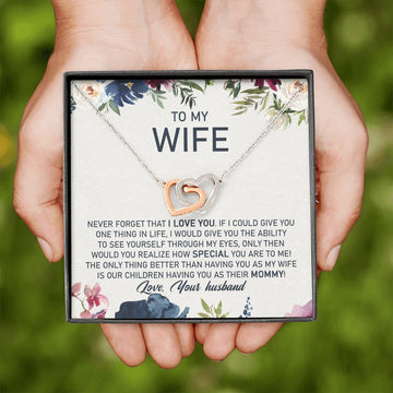 litzzy To My Wife, The Only Thing Better Than Having You As My Wife Is Our Children Having You As Their Mommy - Interlocking Heart Necklace - Necklace Gift For Her, Wife, Girlfriend, Anniversary, Wedding, Valentine, Birthday with Message Card Jewelry   