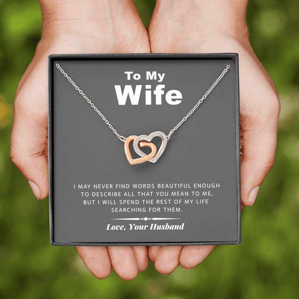 litzzy To my Wife - Never Find Words Interlocking Heart Necklace - Necklace Gift For Her, Wife, Girlfriend, Anniversary, Wedding, Valentine, Birthday with Message Card Jewelry   