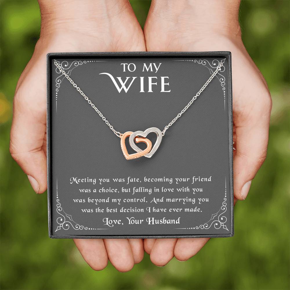 litzzy To my Wife - Meeting you was fate - Interlocking Heart Necklace - Necklace Gift For Her, Wife, Girlfriend, Anniversary, Wedding, Valentine, Birthday with Message Card Jewelry   