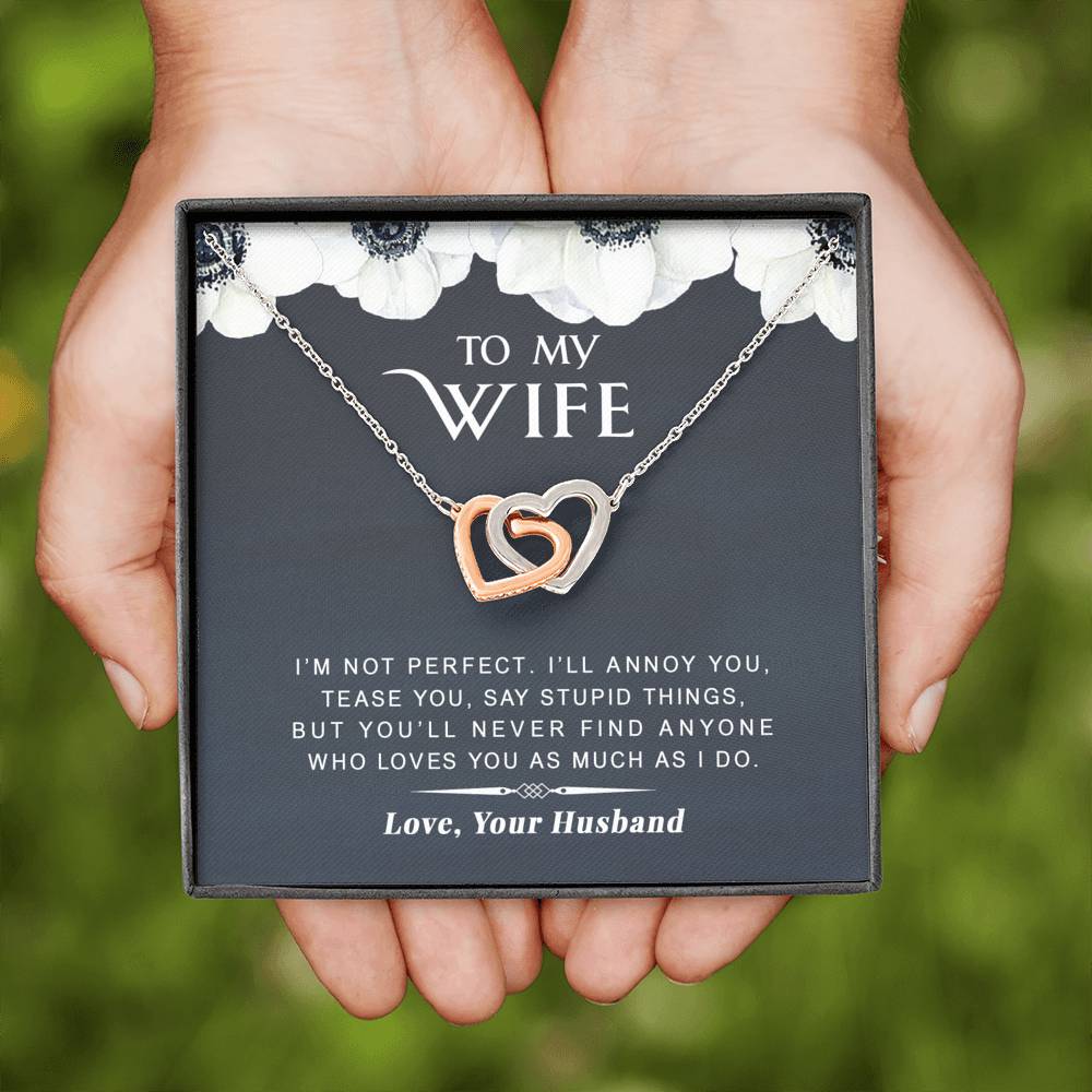 litzzy To my Wife - I’m Not Perfect - Gift For Valentine, Mother's Day, Birthday, Anniversary - Interlocking Heart Necklace - Necklace Gift For Her, Wife, Girlfriend, Anniversary, Wedding, Valentine, Birthday with Message Card Jewelry   
