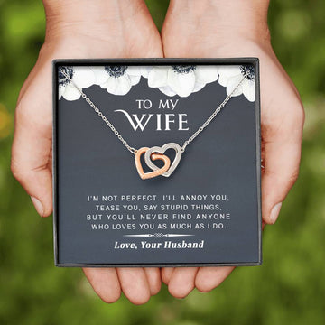 litzzy To my Wife - I’m Not Perfect - Gift For Valentine, Mother's Day, Birthday, Anniversary - Interlocking Heart Necklace - Necklace Gift For Her, Wife, Girlfriend, Anniversary, Wedding, Valentine, Birthday with Message Card Jewelry   