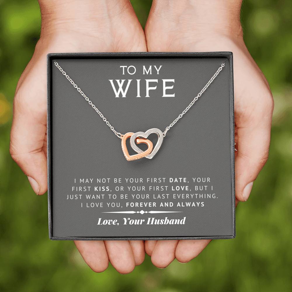 litzzy To My Wife - Last Everything - Gift For Valentine, Birthday, Anniversary - Interlocking Heart Necklace - Necklace Gift For Her, Wife, Girlfriend, Anniversary, Wedding, Valentine, Birthday with Message Card Jewelry   