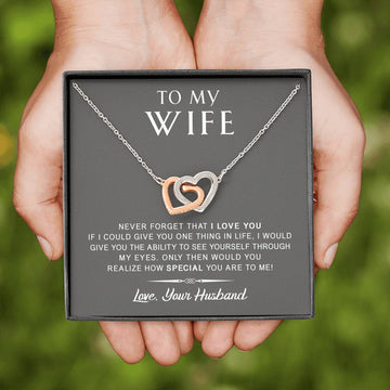 litzzy To My Wife - Never Forget That I Love You - Anniversary, Birthday, Mother's Day Gift - Interlocking Heart Necklace - Necklace Gift For Her, Wife, Girlfriend, Anniversary, Wedding, Valentine, Birthday with Message Card Jewelry   