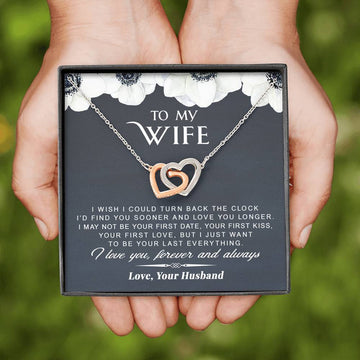 litzzy To My Wife - I Wish I Could Turn Back The Clock - Necklace Gift For Wife, Girlfriend, Anniversary, Valentine, Birthday With Message Card Jewelry   