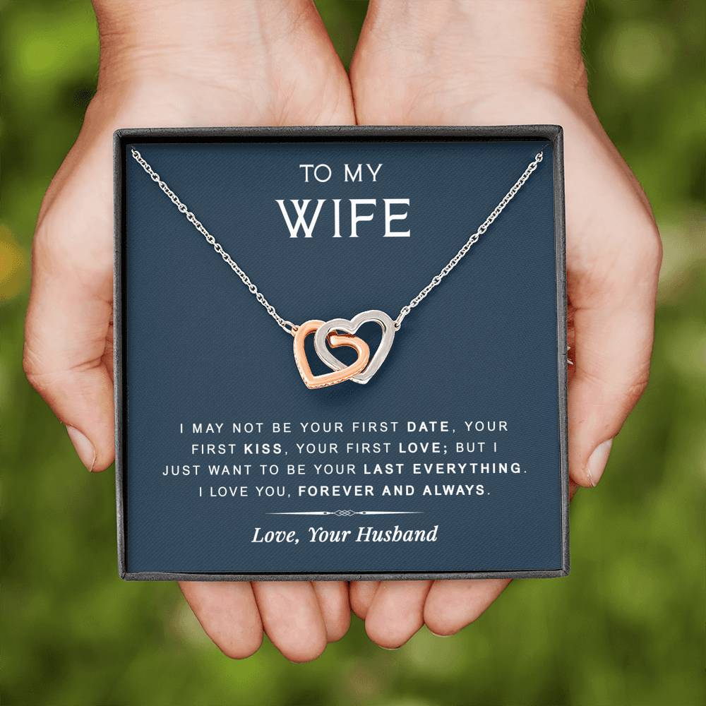 litzzy To My Wife - Last Everything - Gift For Birthday, Anniversary - Interlocking Heart Necklace - Necklace Gift For Her, Wife, Girlfriend, Anniversary, Wedding, Valentine, Birthday with Message Card Jewelry   