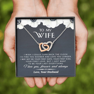 litzzy To My Wife - Turn Back The Clock - Gift For Valentine, Mother's Day, Birthday, Anniversary - Interlocking Heart Necklace - Necklace Gift For Her, Wife, Girlfriend, Anniversary, Wedding, Valentine, Birthday with Message Card Jewelry   
