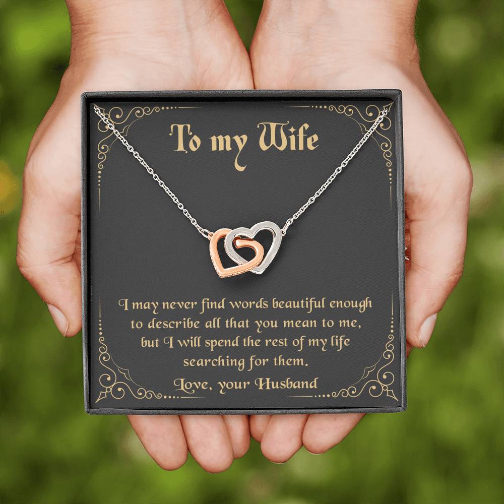 litzzy To my Wife - Never Find The Words Interlocking Heart Necklace - Necklace Gift For Her, Wife, Girlfriend, Anniversary, Wedding, Valentine, Birthday with Message Card Jewelry   