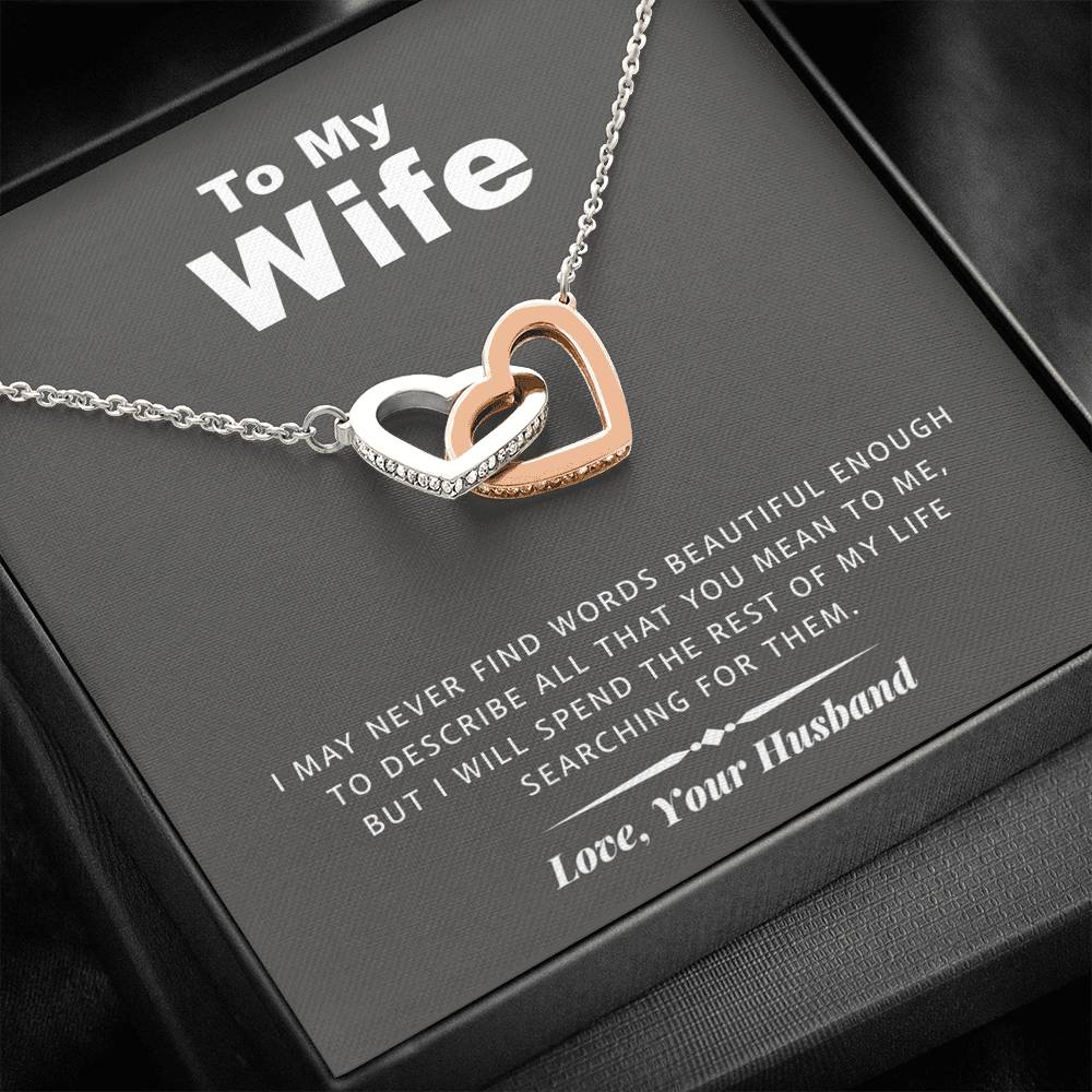 litzzy To my Wife - Never Find Words Interlocking Heart Necklace - Necklace Gift For Her, Wife, Girlfriend, Anniversary, Wedding, Valentine, Birthday with Message Card Jewelry   