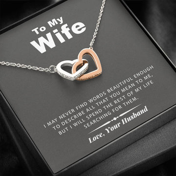 litzzy To my Wife - Never Find Words Interlocking Heart Necklace - Necklace Gift For Her, Wife, Girlfriend, Anniversary, Wedding, Valentine, Birthday with Message Card Jewelry   