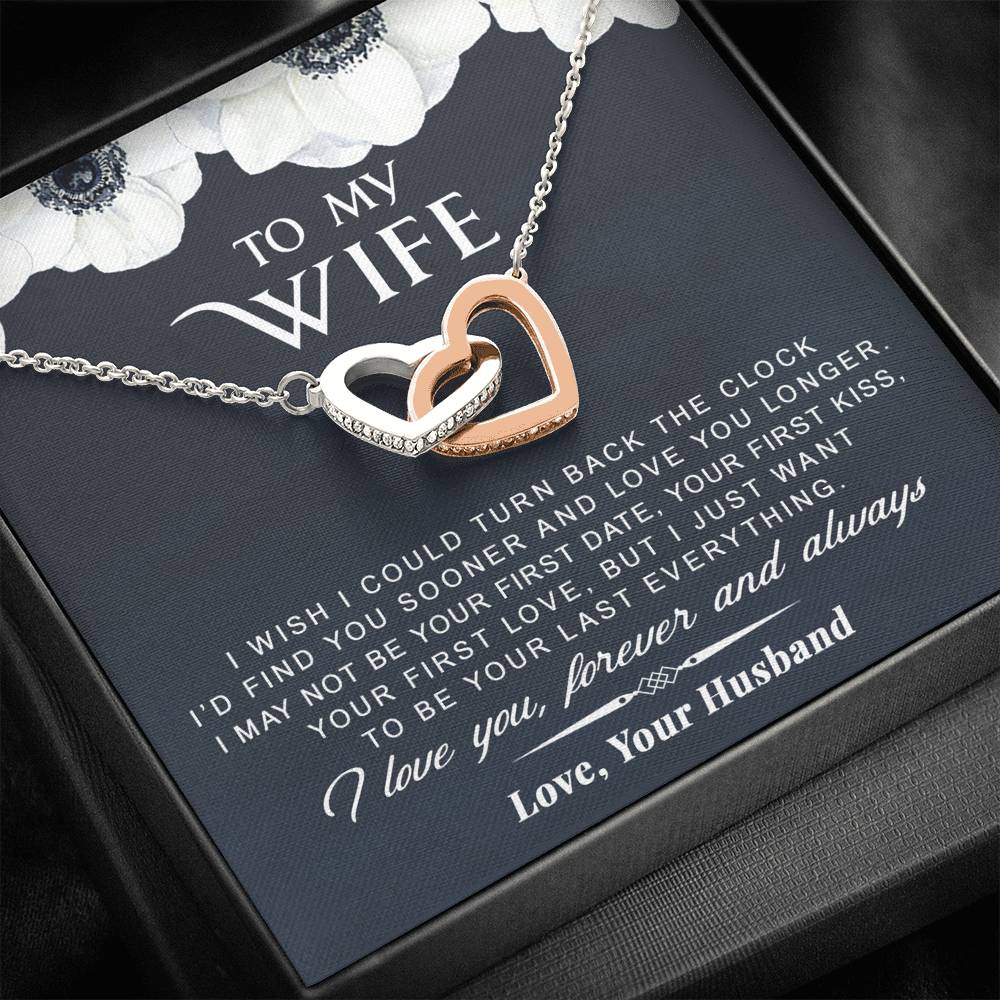 litzzy To My Wife - Turn Back The Clock - Gift For Valentine, Mother's Day, Birthday, Anniversary - Interlocking Heart Necklace - Necklace Gift For Her, Wife, Girlfriend, Anniversary, Wedding, Valentine, Birthday with Message Card Jewelry Standard Box  