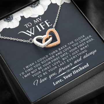 litzzy To My Wife - Turn Back The Clock - Gift For Valentine, Mother's Day, Birthday, Anniversary - Interlocking Heart Necklace - Necklace Gift For Her, Wife, Girlfriend, Anniversary, Wedding, Valentine, Birthday with Message Card Jewelry Standard Box  