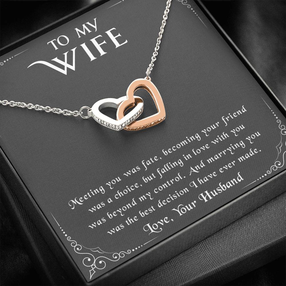 litzzy To my Wife - Meeting you was fate - Interlocking Heart Necklace - Necklace Gift For Her, Wife, Girlfriend, Anniversary, Wedding, Valentine, Birthday with Message Card Jewelry Standard Box  