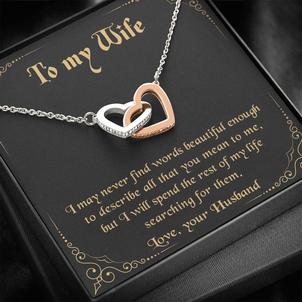 litzzy To my Wife - Never Find The Words Interlocking Heart Necklace - Necklace Gift For Her, Wife, Girlfriend, Anniversary, Wedding, Valentine, Birthday with Message Card Jewelry   