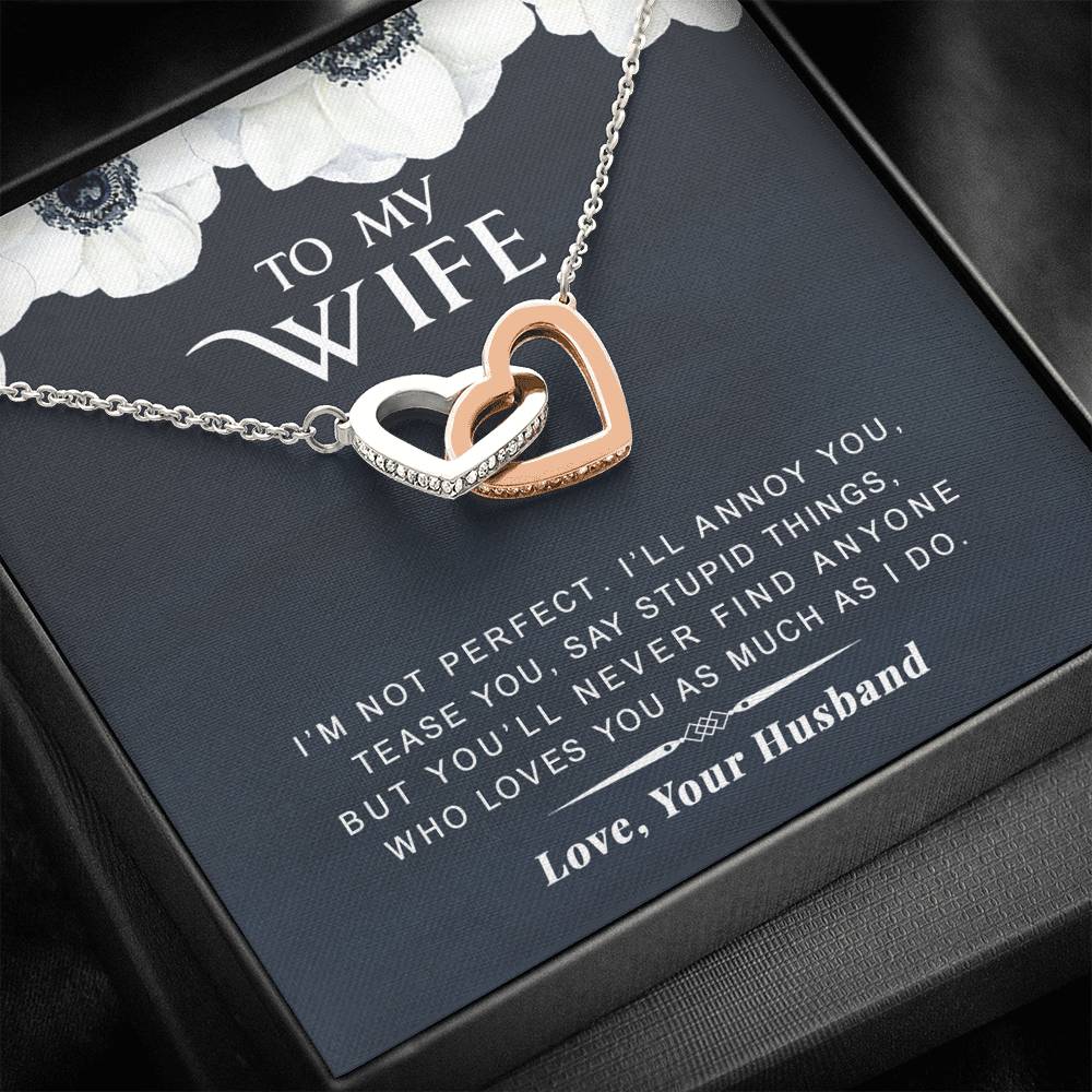 litzzy To my Wife - I’m Not Perfect - Gift For Valentine, Mother's Day, Birthday, Anniversary - Interlocking Heart Necklace - Necklace Gift For Her, Wife, Girlfriend, Anniversary, Wedding, Valentine, Birthday with Message Card Jewelry Standard Box  