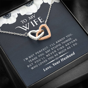 litzzy To my Wife - I’m Not Perfect - Gift For Valentine, Mother's Day, Birthday, Anniversary - Interlocking Heart Necklace - Necklace Gift For Her, Wife, Girlfriend, Anniversary, Wedding, Valentine, Birthday with Message Card Jewelry Standard Box  
