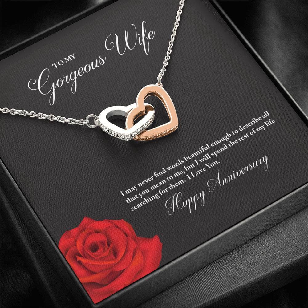 litzzy To My Gorgeous Wife Happy Anniversary Interlocking Hearts Necklace - Gifts For Wife Necklace Valentines Day Custom Made Romantic Gift For My Best Wife Ever Jewelry Standard Box  