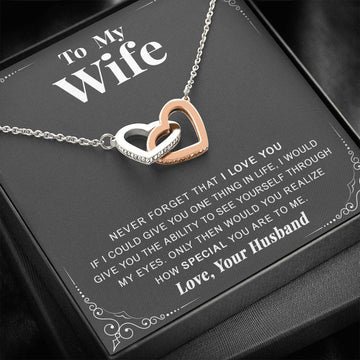 litzzy To my Wife - Never forget that I love you - Litzzy Interlocking Heart Necklace - Gift For Wife, Girlfriend, Anniversary, Valentine, Birthday with Message Card Jewelry Standard Box  