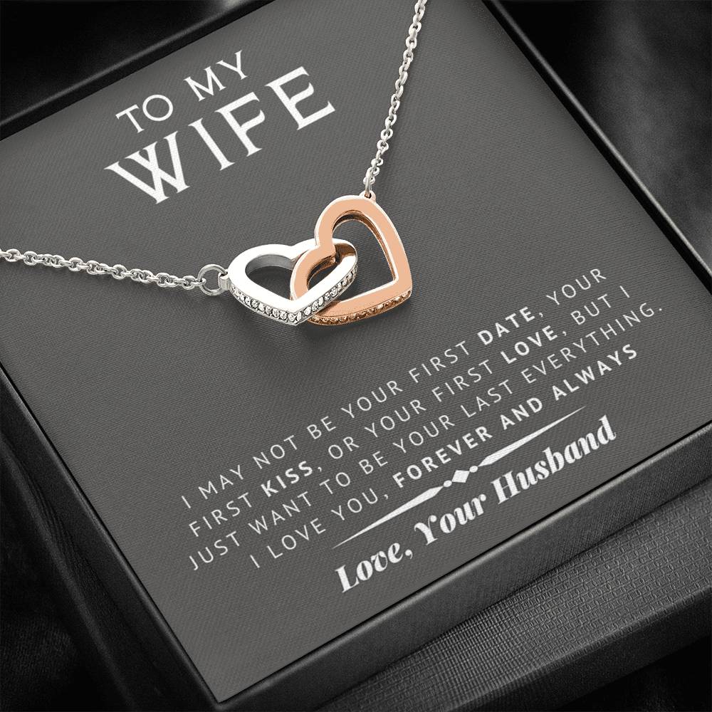 litzzy To My Wife - Last Everything - Gift For Valentine, Birthday, Anniversary - Interlocking Heart Necklace - Necklace Gift For Her, Wife, Girlfriend, Anniversary, Wedding, Valentine, Birthday with Message Card Jewelry Standard Box  