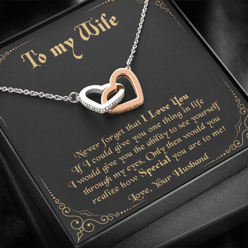 litzzy To My Wife Never Forget That I Love You - Wife Appreciation Day Gift Interlocking Heart Necklace - Necklace Gift For Her, Wife, Girlfriend, Anniversary, Wedding, Valentine, Birthday with Message Card Jewelry   