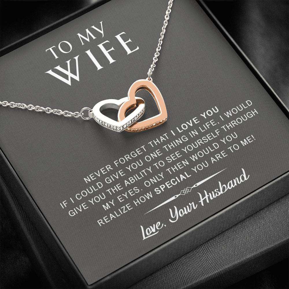 litzzy To My Wife - Never Forget That I Love You - Anniversary, Birthday, Mother's Day Gift - Interlocking Heart Necklace - Necklace Gift For Her, Wife, Girlfriend, Anniversary, Wedding, Valentine, Birthday with Message Card Jewelry Standard Box  