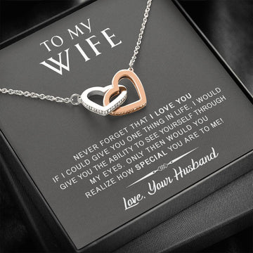 litzzy To My Wife - Never Forget That I Love You - Anniversary, Birthday, Mother's Day Gift - Interlocking Heart Necklace - Necklace Gift For Her, Wife, Girlfriend, Anniversary, Wedding, Valentine, Birthday with Message Card Jewelry Standard Box  