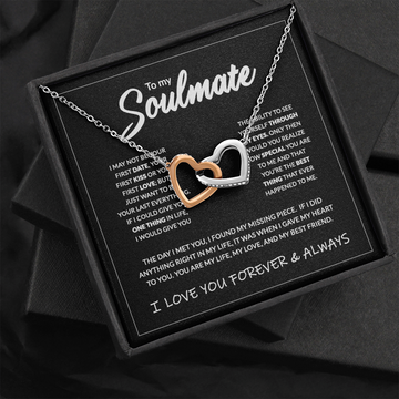 litzzy To My Soulmate - Interlocking Heart Necklace - Necklace Gift Set - To My Soulmate, Gift For Soulmate Jewelry Two Toned Box  