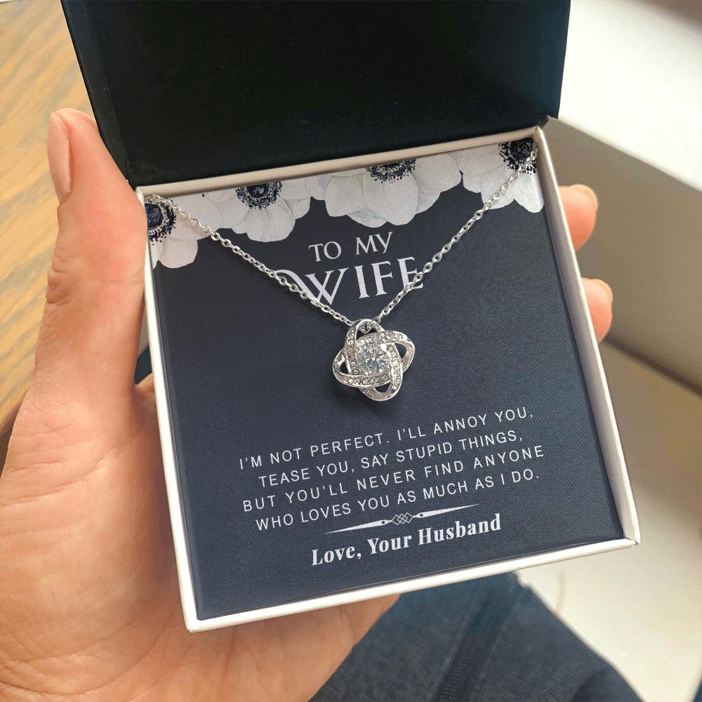 litzzy To my Wife - I’m Not Perfect - Love Knot Necklace - Necklace Gift For Her, Wife, Girlfriend, Anniversary, Wedding, Valentine, Birthday with Message Card Jewelry Standard Box  
