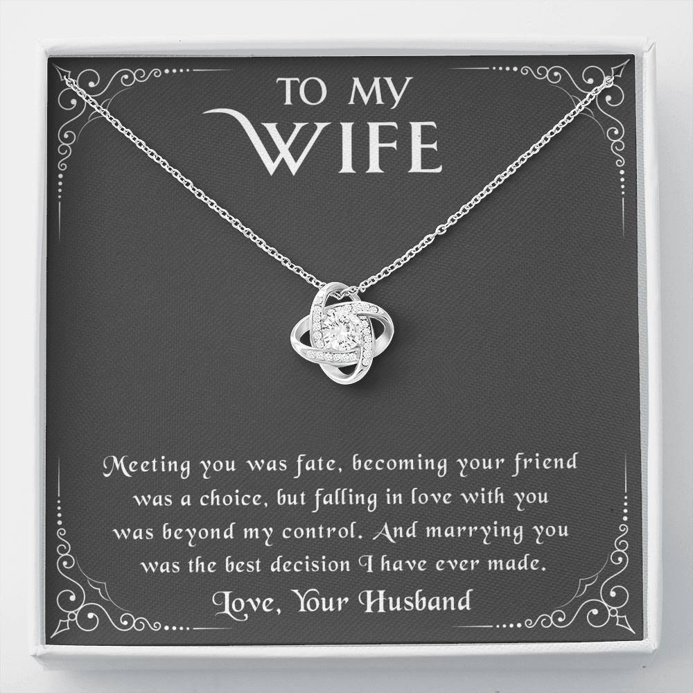 litzzy To my Wife - Meeting you was fate - Love Knot - Necklace Gift For Her, Wife, Girlfriend, Anniversary, Wedding, Valentine, Birthday with Message Card Jewelry Standard Box  
