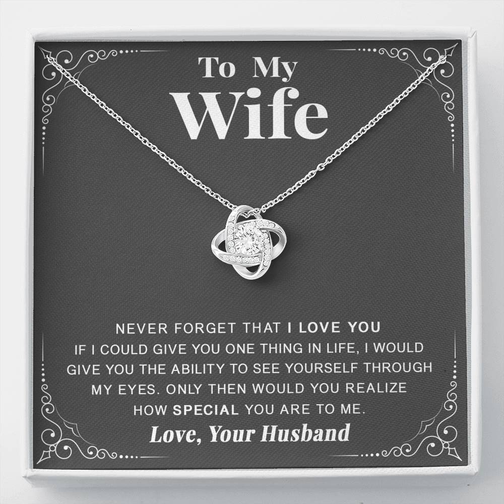 litzzy To my Wife - Never forget that I love you - Love Knot - Necklace Gift For Her, Wife, Girlfriend, Anniversary, Wedding, Valentine, Birthday with Message Card Jewelry Standard Box  