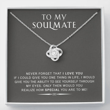 litzzy To My Soulmate - Never Forget That I Love You - Gift For Valentine, Birthday, Anniversary - Love Knot - Necklace Gift For Her, Wife, Girlfriend, Anniversary, Wedding, Valentine, Birthday with Message Card Jewelry Standard Box  