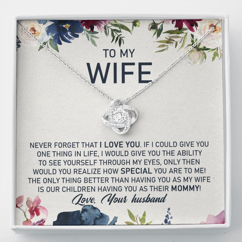 litzzy To My Wife, The Only Thing Better Than Having You As My Wife Is Our Children Having You As Their Mommy - Love Knot - Necklace Gift For Her, Wife, Girlfriend, Anniversary, Wedding, Valentine, Birthday with Message Card Jewelry Standard Box  