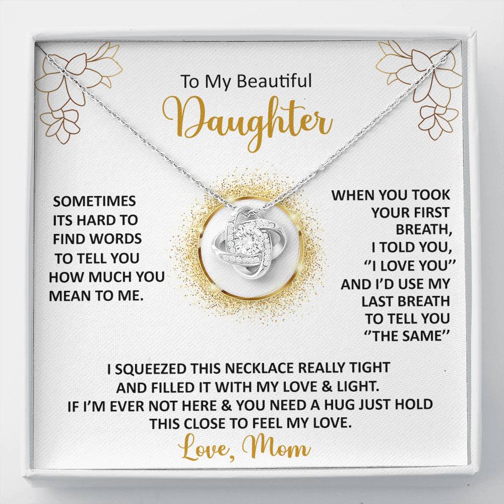 litzzy To My Beautiful Daughter - Sometimes It's Hard To Find The Words - Love Knot Necklace jewelry Standard Box  