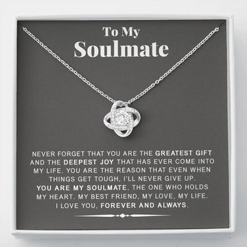 litzzy To My Soulmate - You are the greatest gift - Love Knot - Necklace Gift For Her, Wife, Girlfriend, Anniversary, Wedding, Valentine, Birthday with Message Card Jewelry Standard Box  