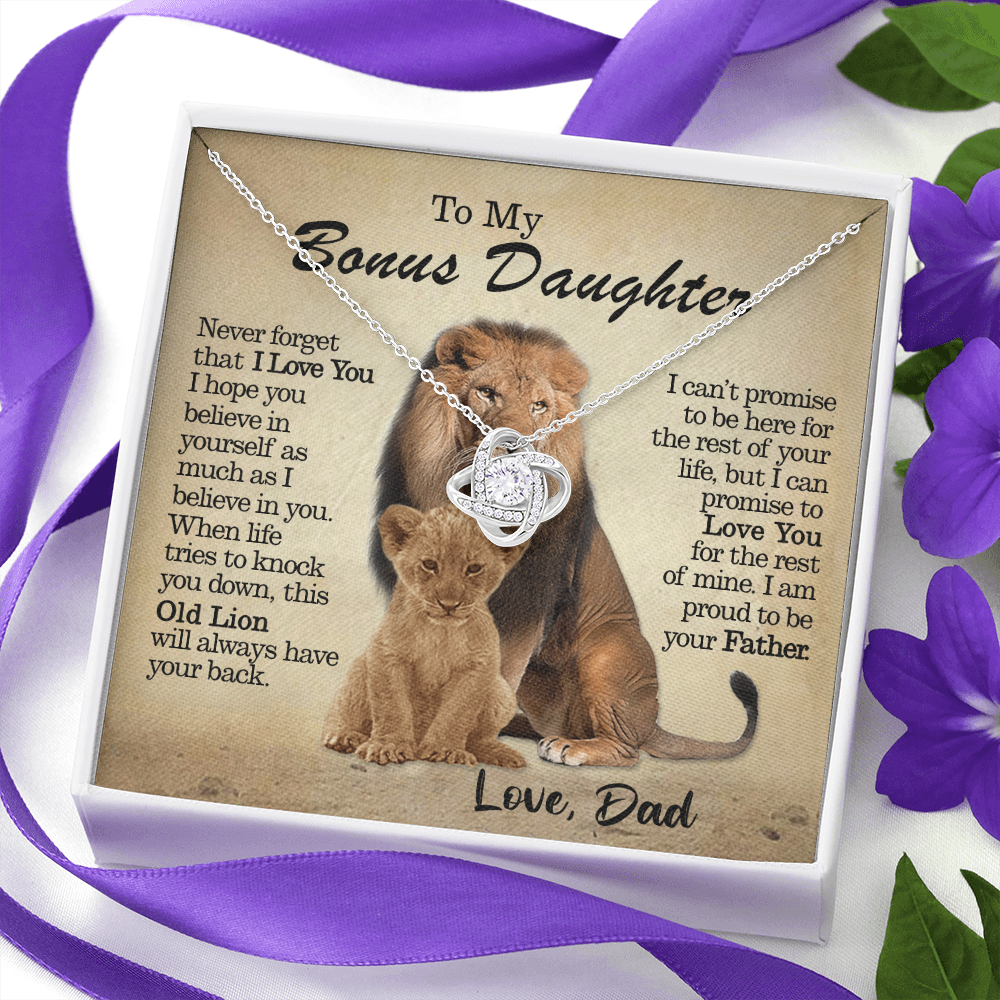 litzzy To My Bonus Daughter - This Old Lion Will Always Have Your Back - Love Knot Necklace jewelry   